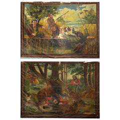 Pair of Large Hunting Scenes Paintings