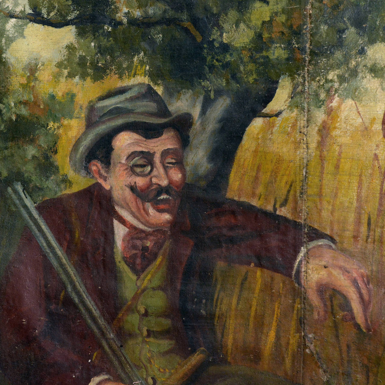 French Pair of Large Hunting Scenes Paintings