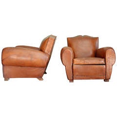 Vintage Pair of French Leather Club Chairs