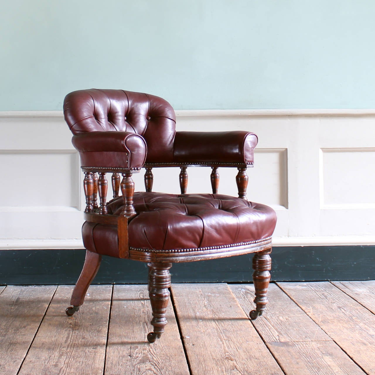 A Victorian leather button-back upholstered armchairs, ex. Fishmongers' Hall, London.

Sold separately (price is per chair). Available to view at Brunswick House, London.

84cm (33