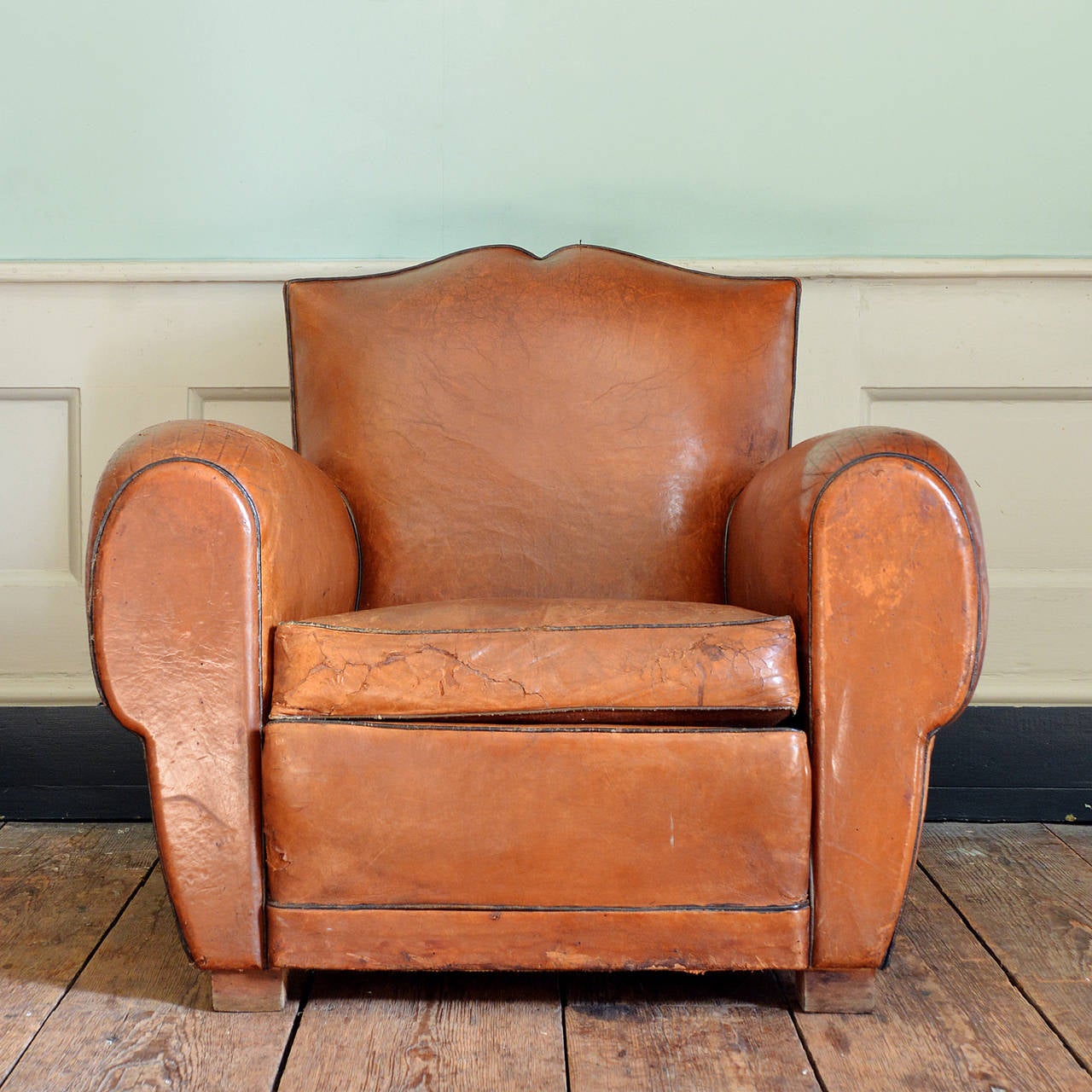 Art Deco Pair of French Leather Club Chairs