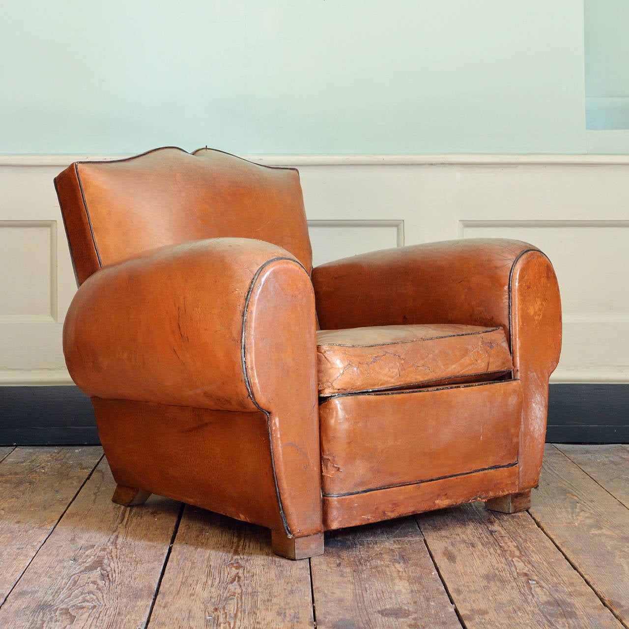 Pair of French Leather Club Chairs In Good Condition In London, GB