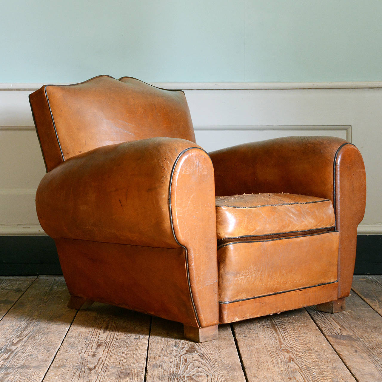Mid-20th Century Pair of French Leather Club Chairs