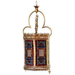 Victorian Brass and Stained Glass Lantern