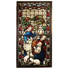 Victorian Painted and Stained Glass Panel