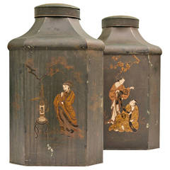 Antique Toleware Tea Canisters