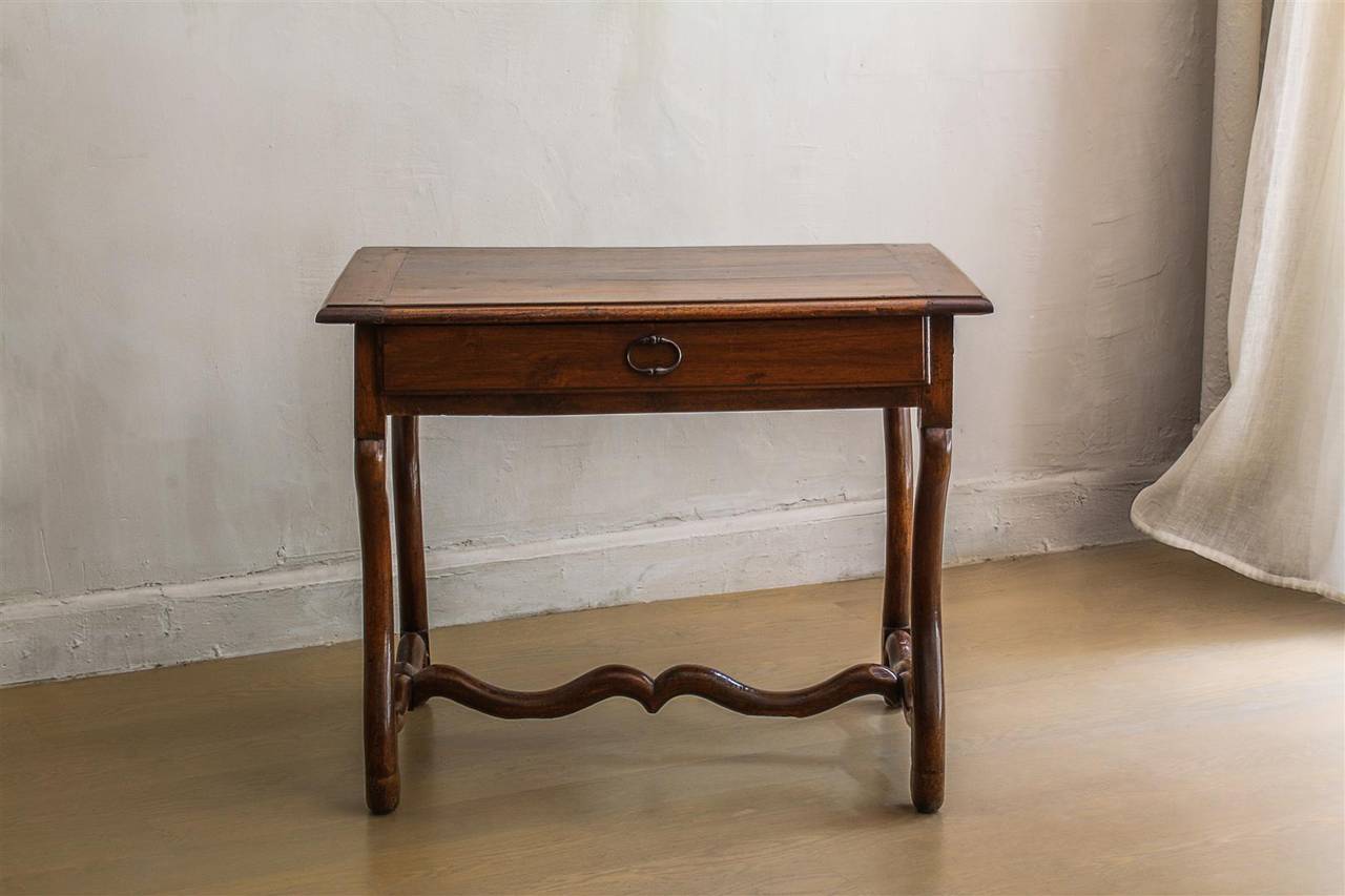 Rare French Os de Mouton Walnut Table or Console, 19th Century