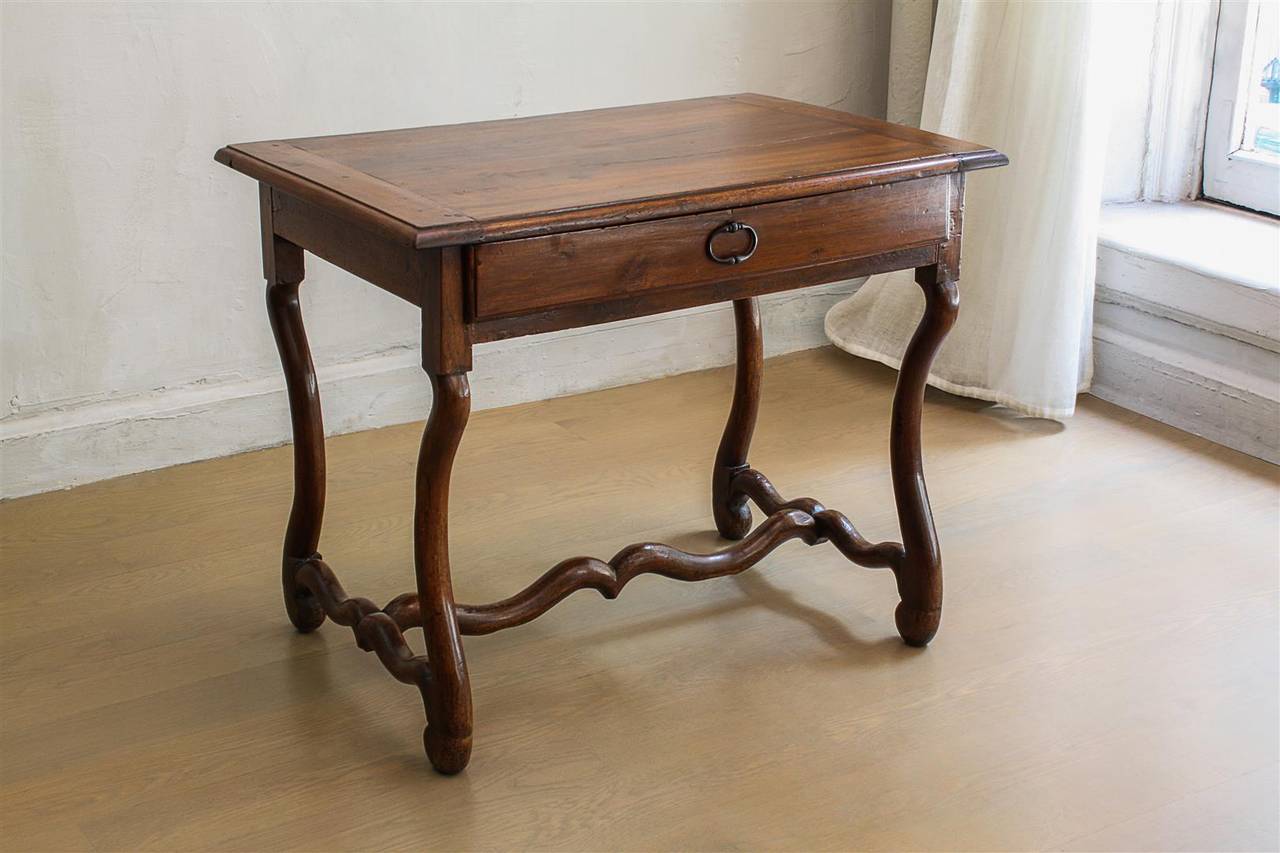 Rare French Os de Mouton Walnut Table or Console, 19th Century 1