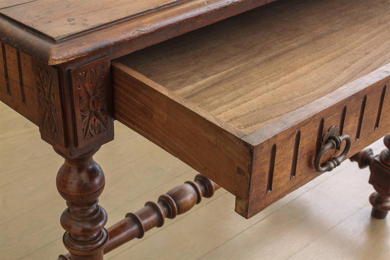 French Single-Drawer Carved Side Table with Brass Hardware, 19th Century For Sale 3