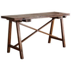 Antique Unique Italian Drop Leaf Console on X Base, 19th Century