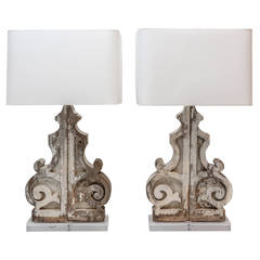 Pair of Large Custom Table Lamps from Painted Corbels