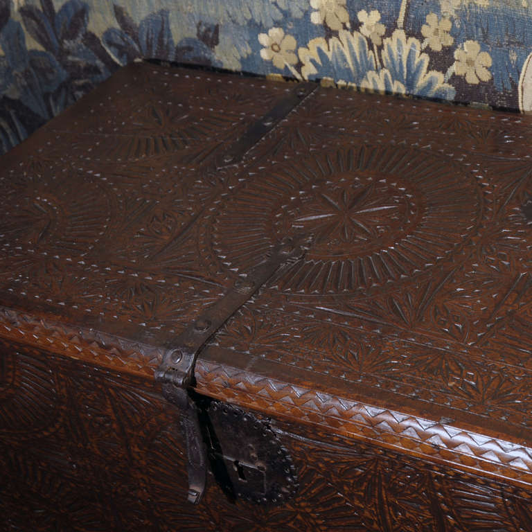 18th c. Carved Spanish Trunk at 1stDibs