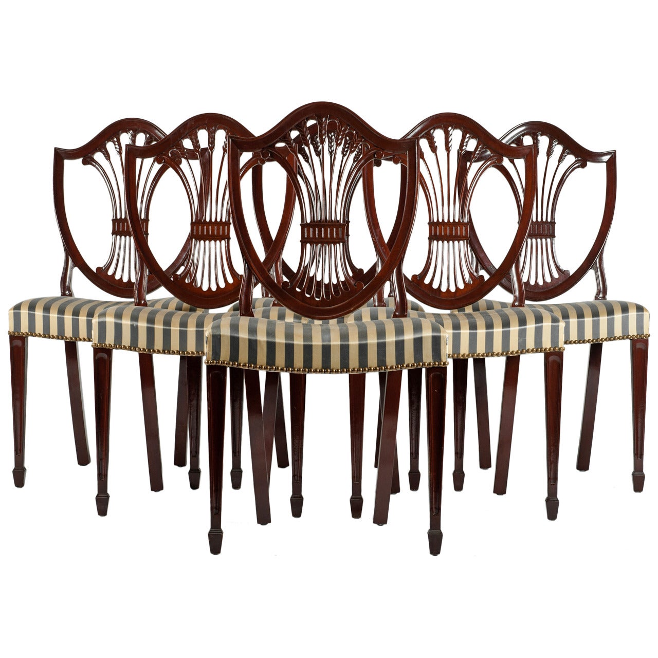Vintage Six Mahogany Wood Shield Chairs