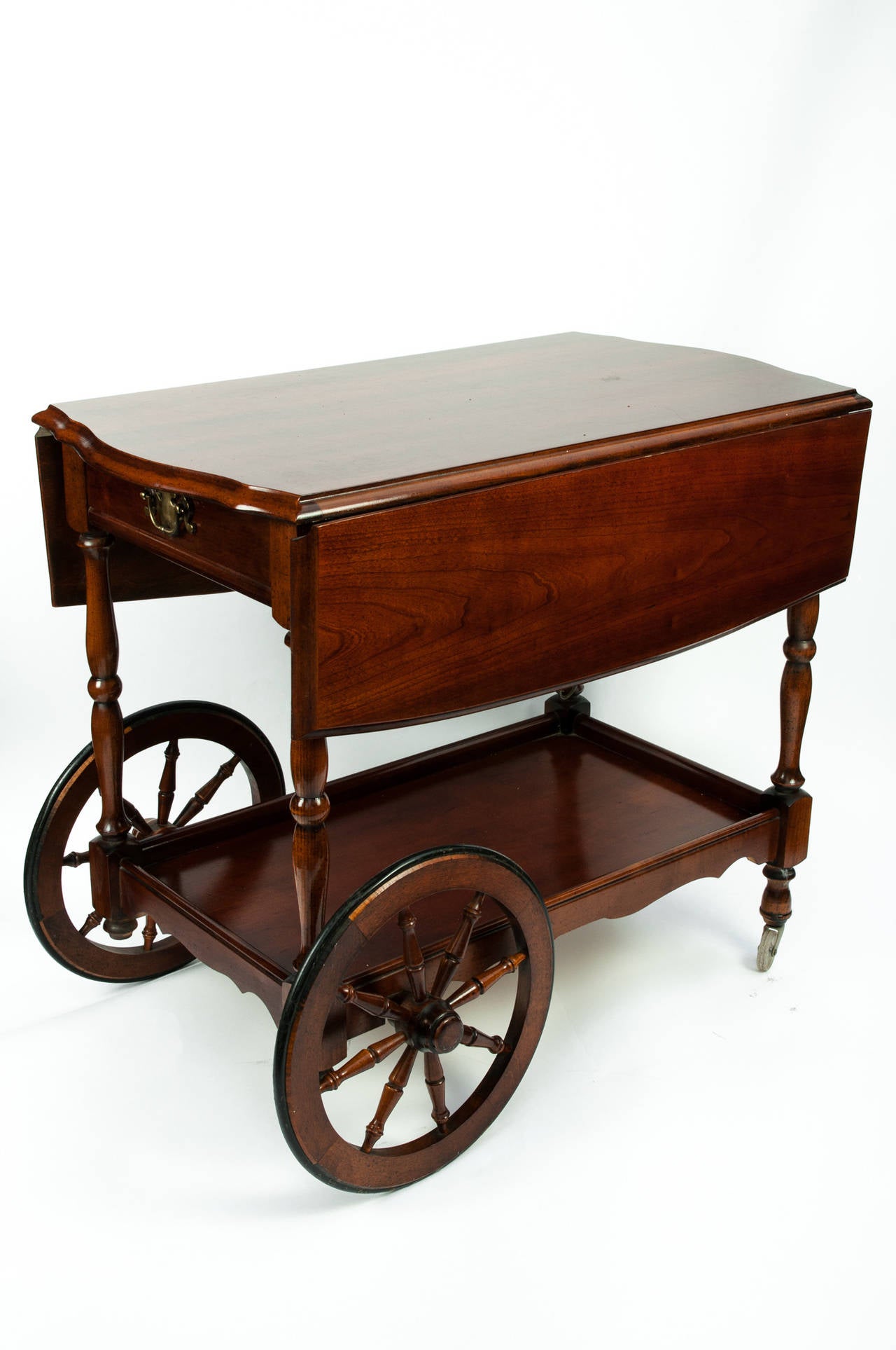 American Classical Vintage Wheeled Mahogany Wood Bar Cart