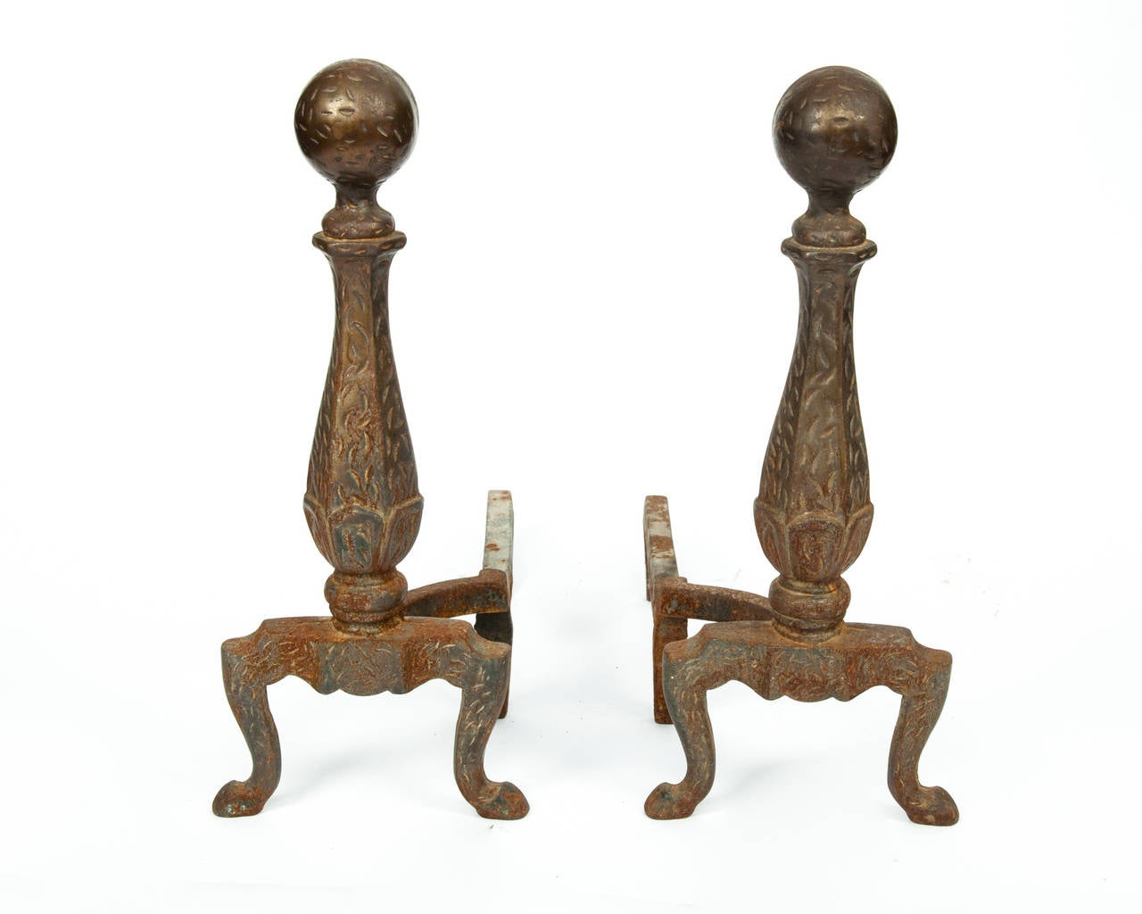 An antique wrought iron mid-1920s andirons.