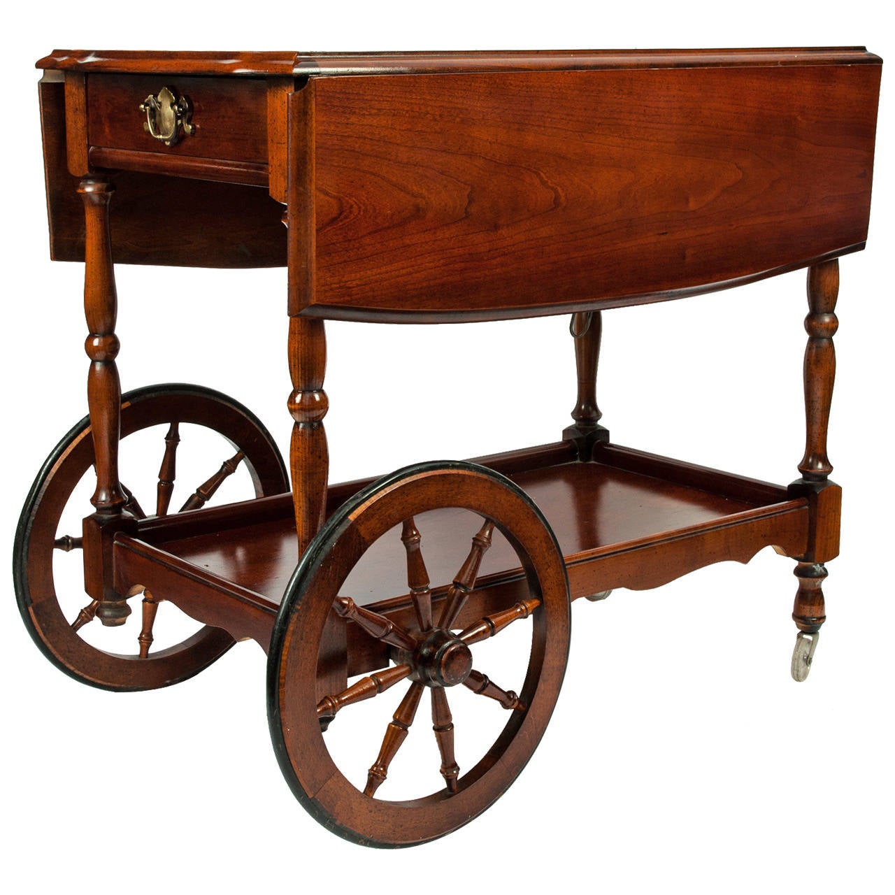 Vintage Wheeled Mahogany Wood Bar Cart For Sale at 1stdibs