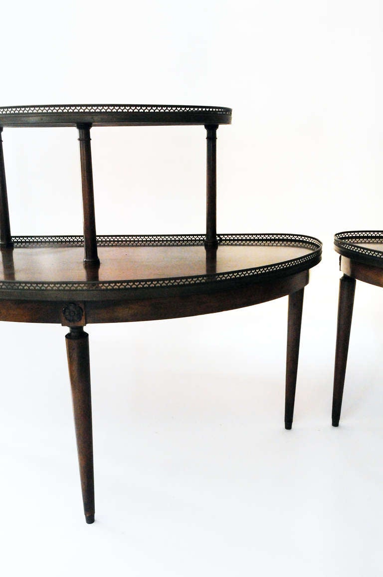 Pair of Two-Tier Walnut Demilunes In Excellent Condition In Tarry Town, NY
