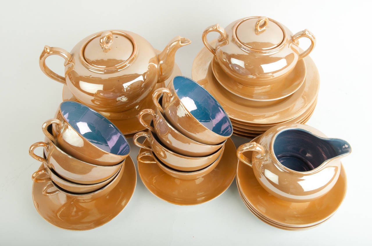 A complete luster ware tea set service for eight people. Excellent condition. Rarely used.