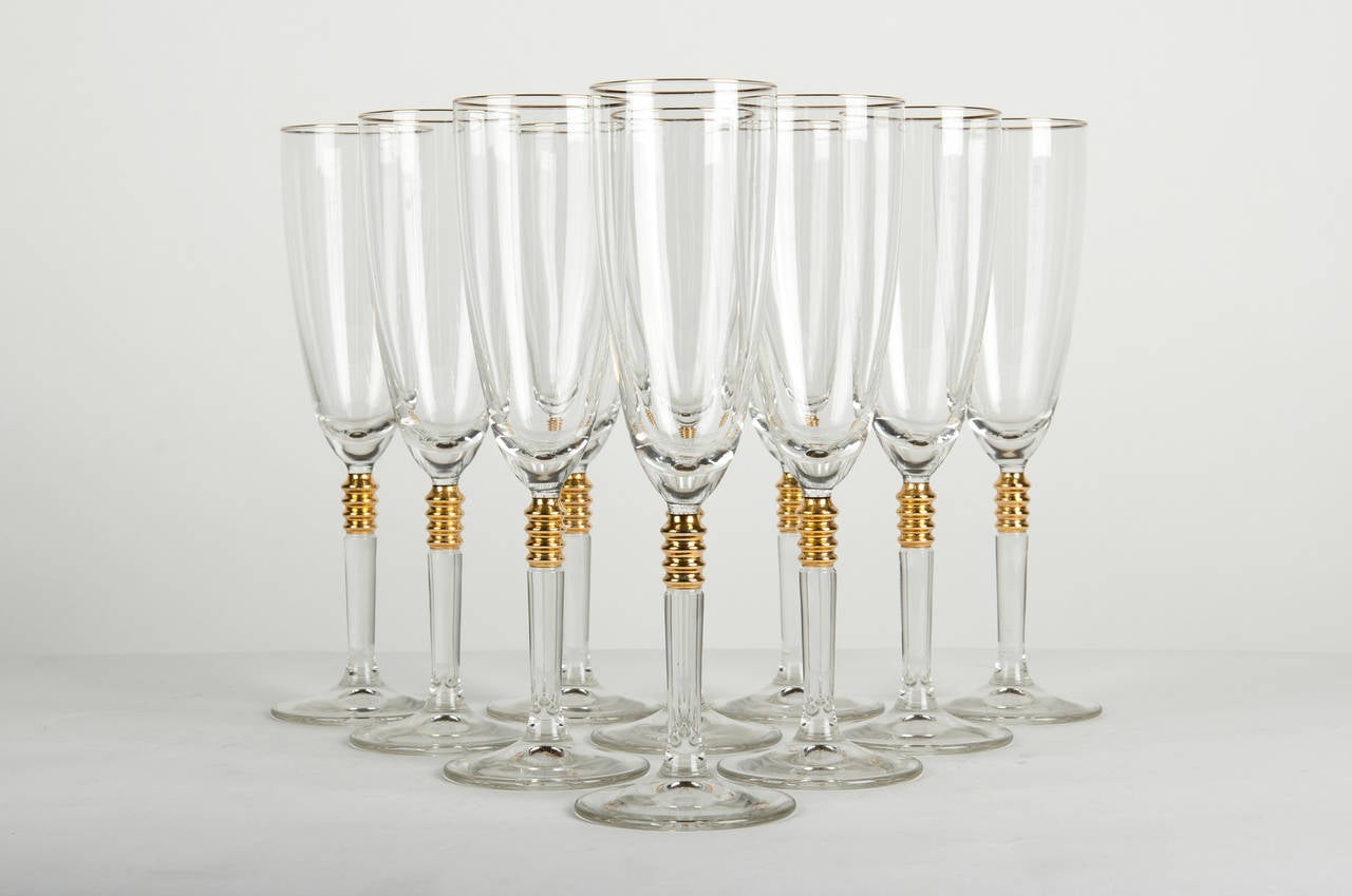 Vintage French Crystal Champagne Glasses In Excellent Condition In Tarry Town, NY
