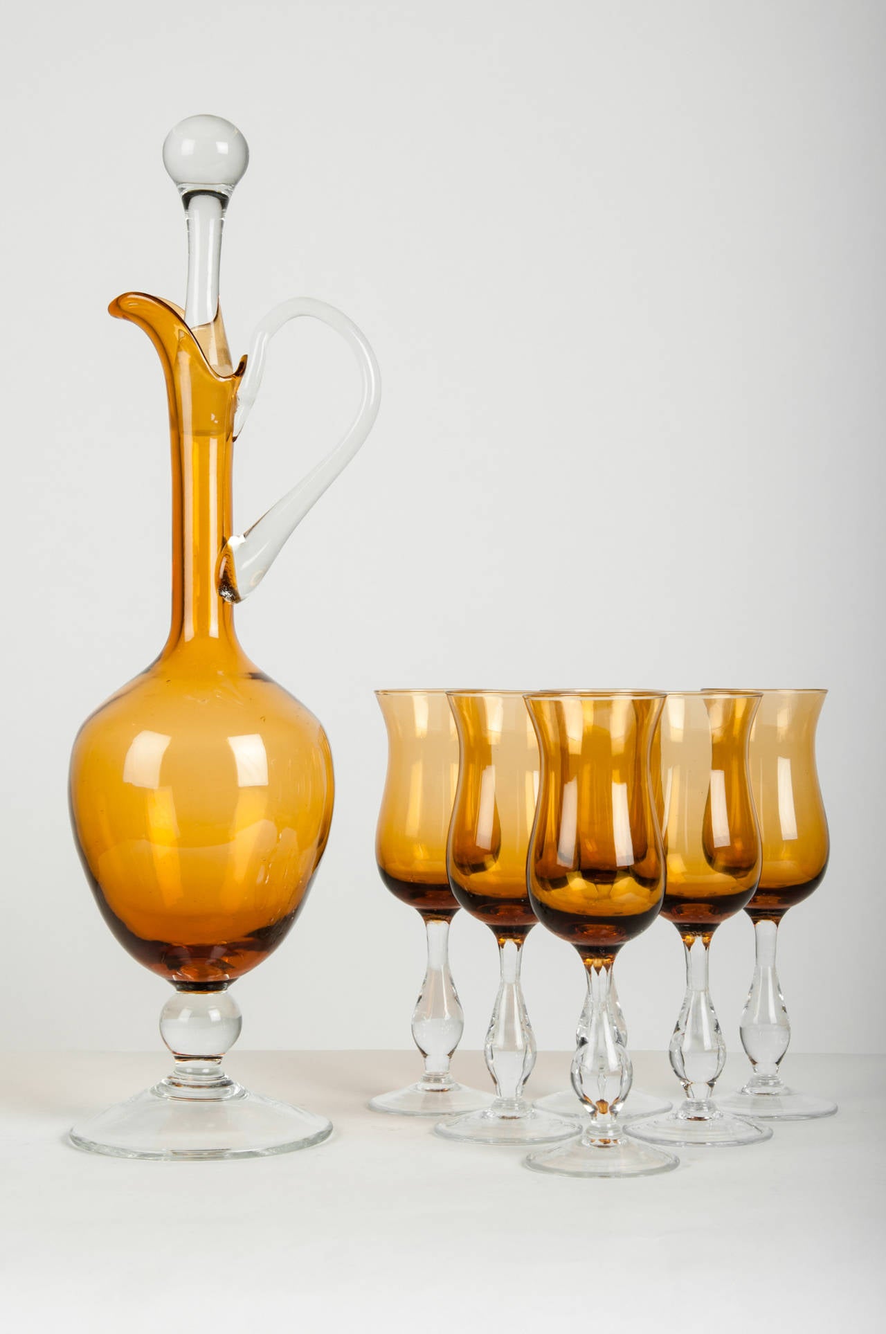French Vintage Amber Color Decanter Set