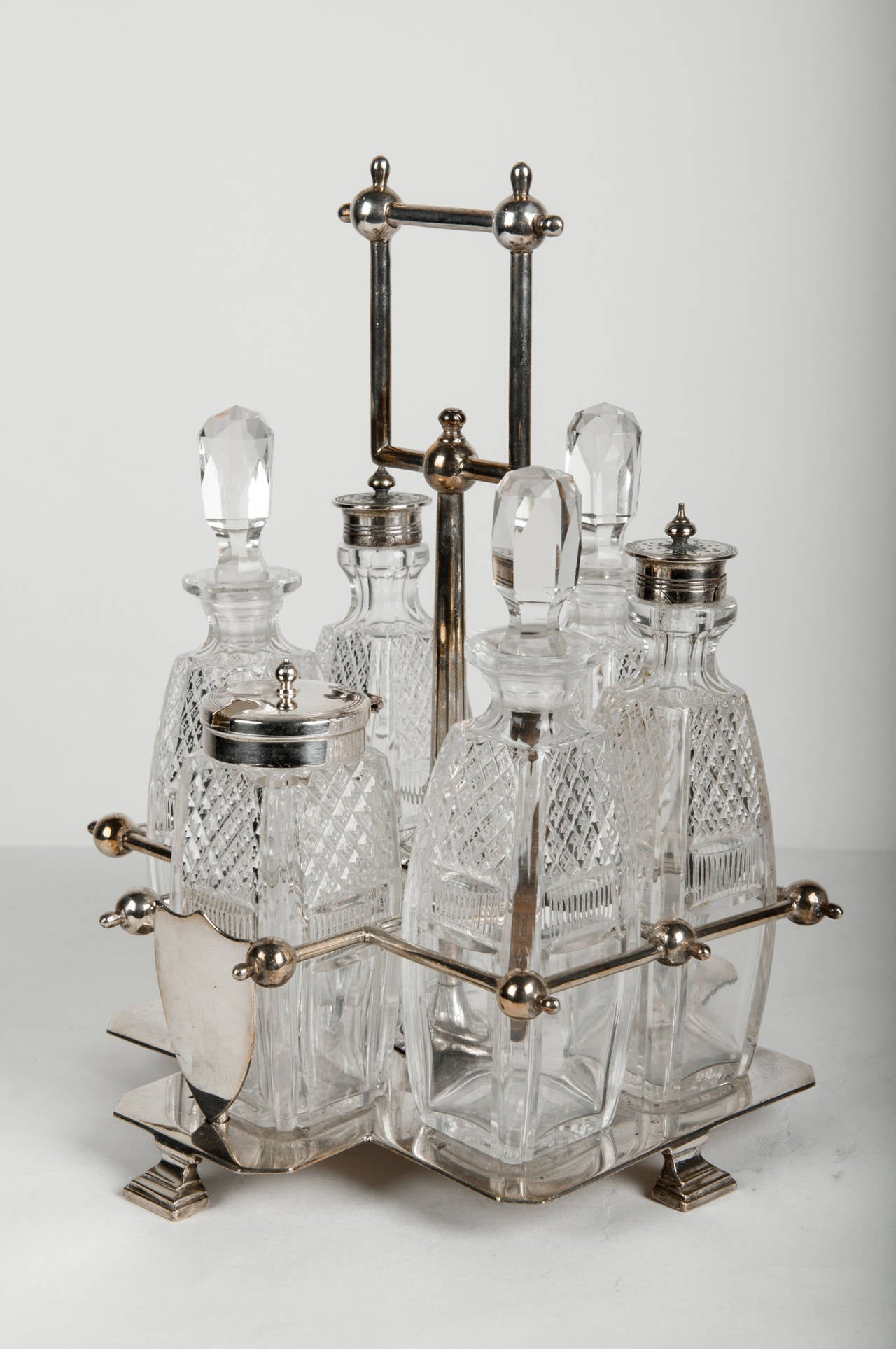 Early 20th Century Antique English Cut Crystal Condiment Set
