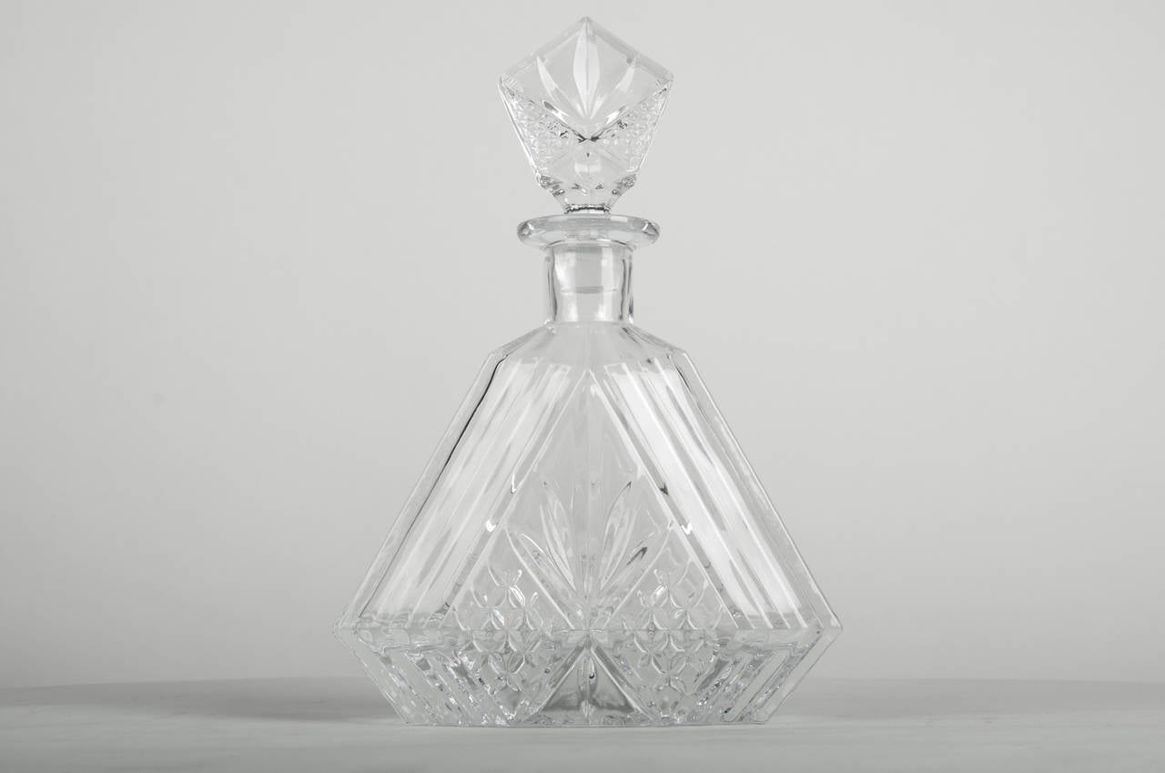 An antique hexagonal cut crystal decanter set. Very beautiful and unusual shape. Excellent condition.