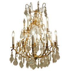 Antique French Cut Crystal / Brass Frame Chandelier .