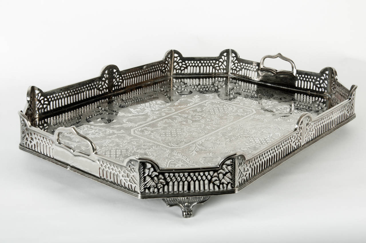 Vintage Silver Plate Gallery Tray