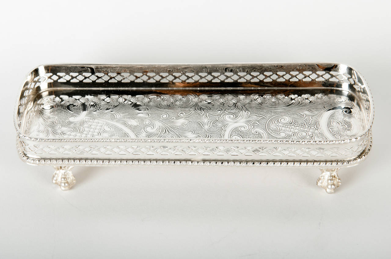 Vintage English Footed Silver Plate Rectangle Tray. Excellent Condition. The Tray Measure 8.25