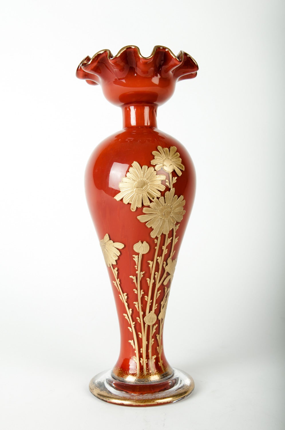 Rare Antique Baccarat Crystal and Gilt Appliquéd Vase at 1stdibs