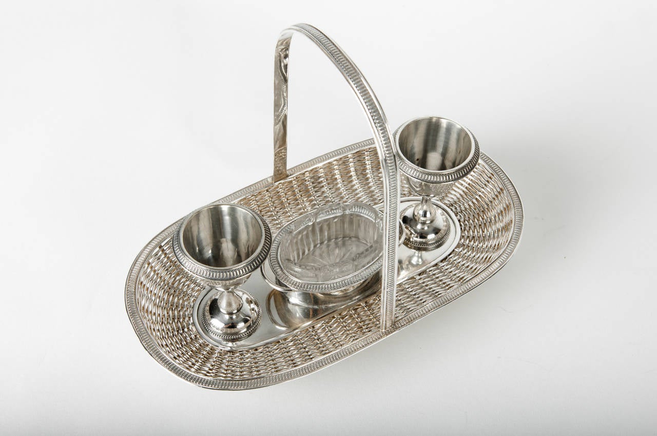 Antique Silver Plate Egg Cruest with Basket Weave