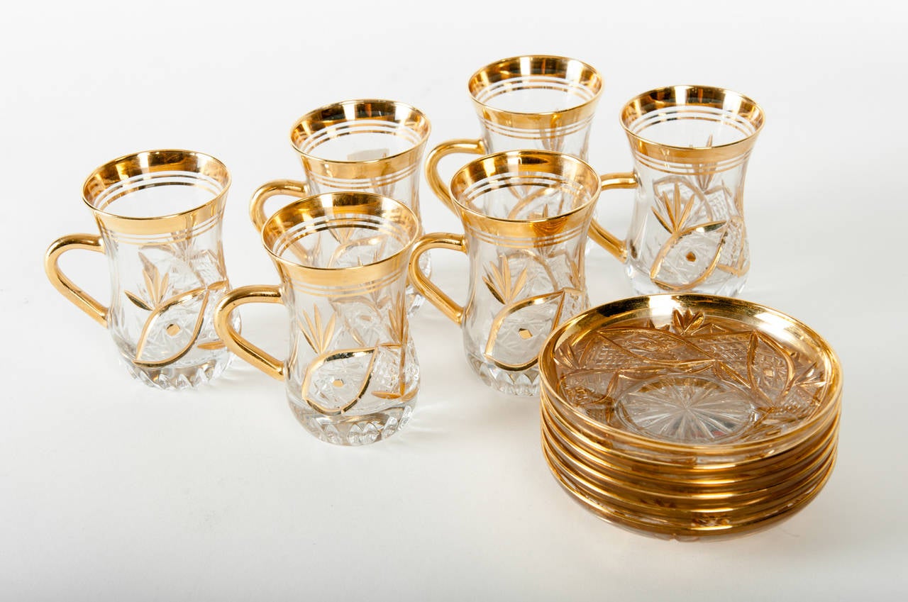 Vintage Cut Crystal Gilded A/D Cups In Excellent Condition In Tarry Town, NY