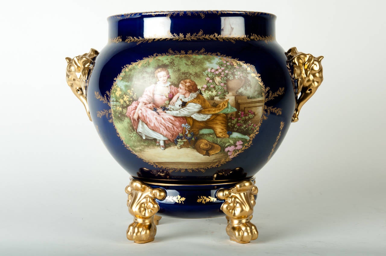 French Vintage Limoges France Porcelain Jardiniere / Cache Pot