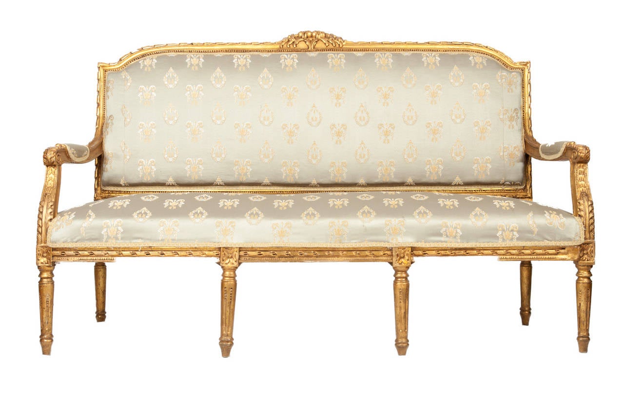 Late 19th Century Antique Louis XVI Settee with Original Frame and Gilded