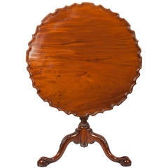 English Antique Light Mahogany Pie-Crust Edged Tilt-Top Table