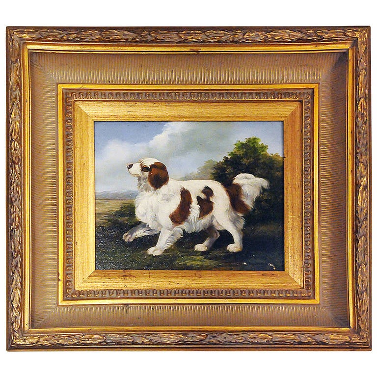 Vintage Framed Dog Painting at 1stDibs