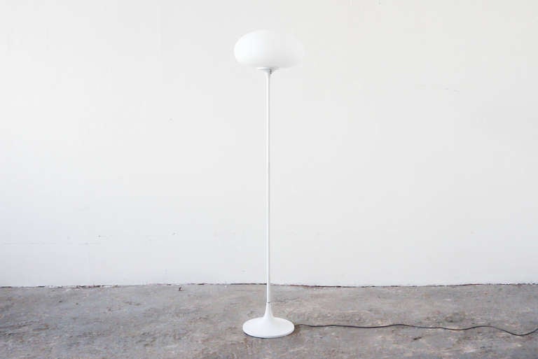 Frosted glass mushroom floor lamp in white by Laurel lamp co.