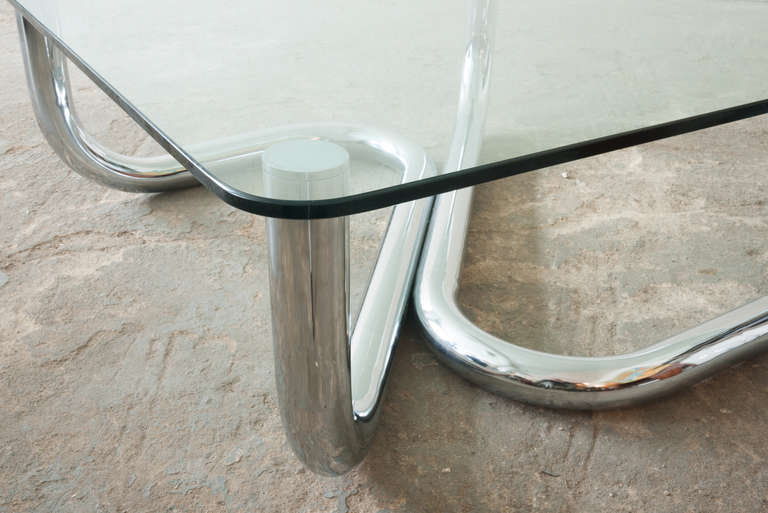 Mid-Century Modern Tubular Chrome and Glass Coffee Table