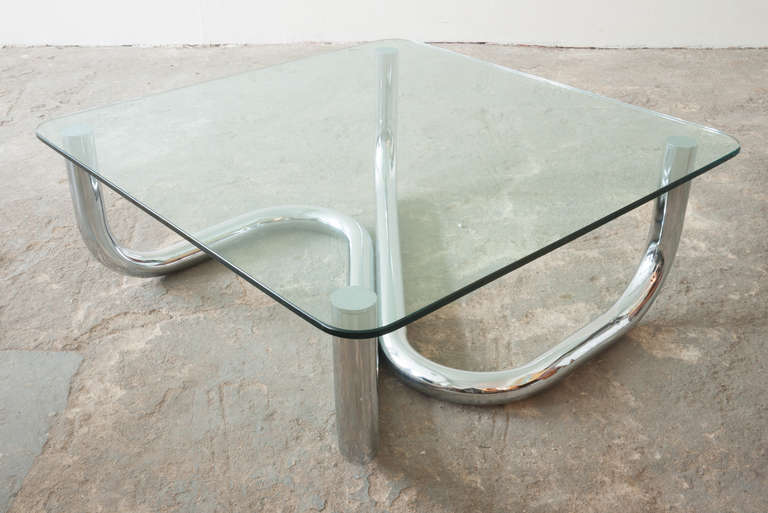 American Tubular Chrome and Glass Coffee Table