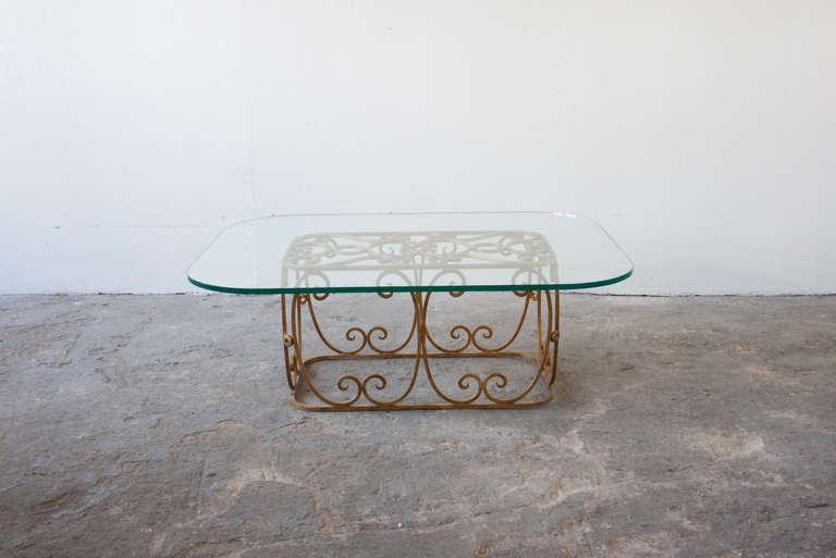 Gilded Iron and Glass Cocktail Table In Excellent Condition For Sale In Asbury Park, NJ