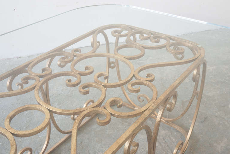 Gilded Iron and Glass Cocktail Table For Sale 1