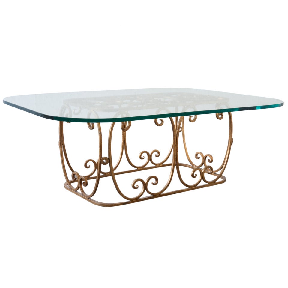 Gilded Iron and Glass Cocktail Table For Sale