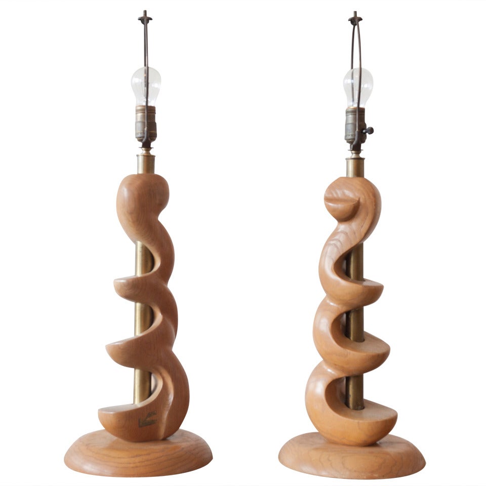 Sculpted Wooden Lamps by Light House For Sale