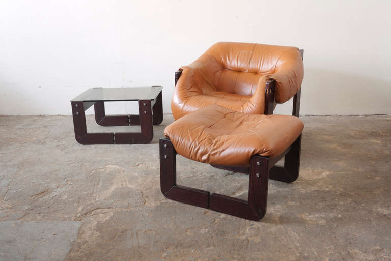 Mid-Century Modern Rosewood and Leather Three-Piece Set by Percival Lafer