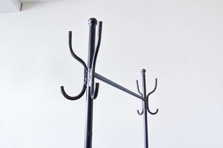 Wood and Iron Coat Rack In Distressed Condition In Asbury Park, NJ