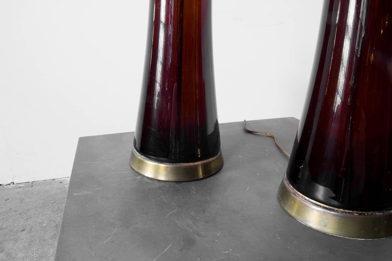 Mid-Century Modern Pair of Italian Amber Glass Lamps