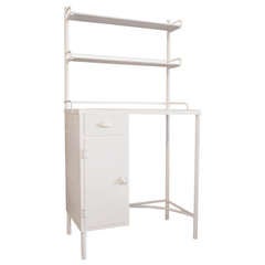 Tall Vintage Desk with Milk Glass Shelves