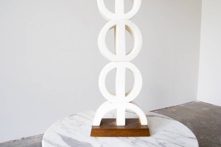 Mid-Century Modern Marble and Wood Eyelet Lamp For Sale