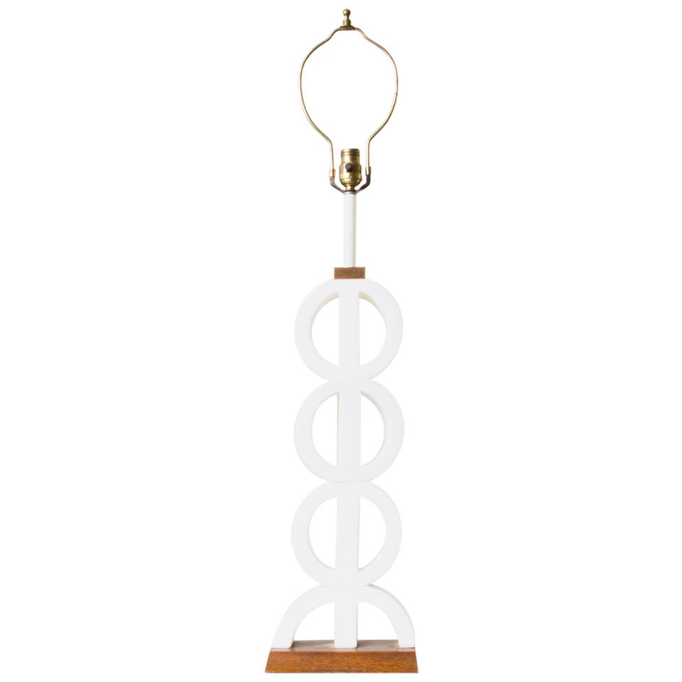 Marble and Wood Eyelet Lamp For Sale