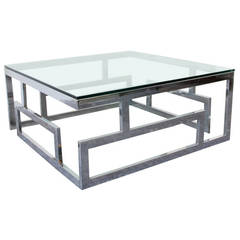Brutalist Chrome + Glass Coffee Table